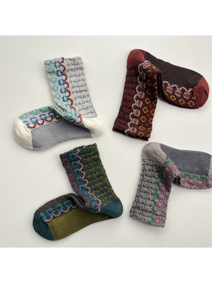 Rufia - Folk Knit Pattern Crew Socks
