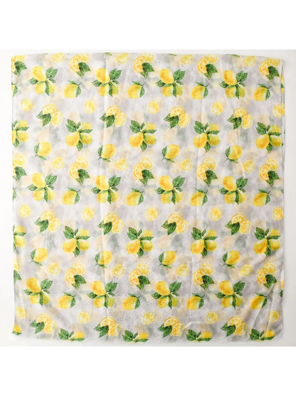 Scarvii - Lemon Foil Print Fringed Wrap Scarf