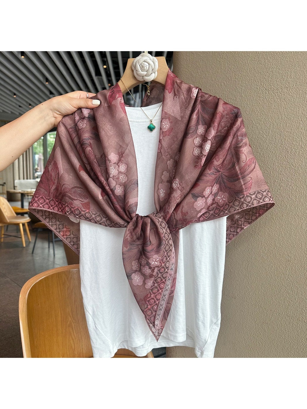 Scarvii - Warm Mauve Floral Print Square Scarf