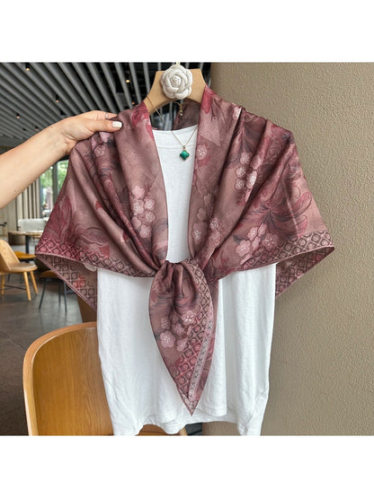 Scarvii - Warm Mauve Floral Print Square Scarf