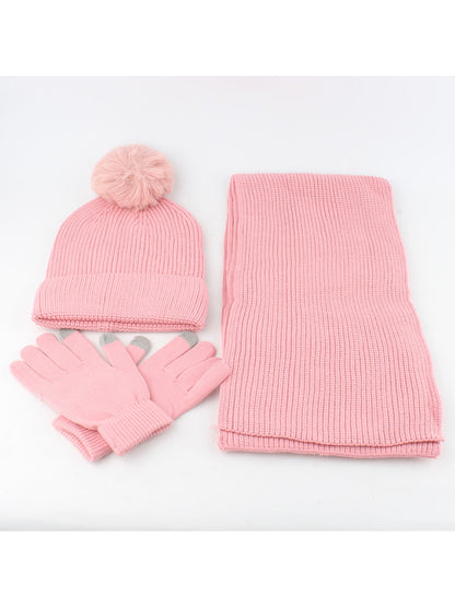 Haila - Solid Color Beanie Scarf Gloves Set