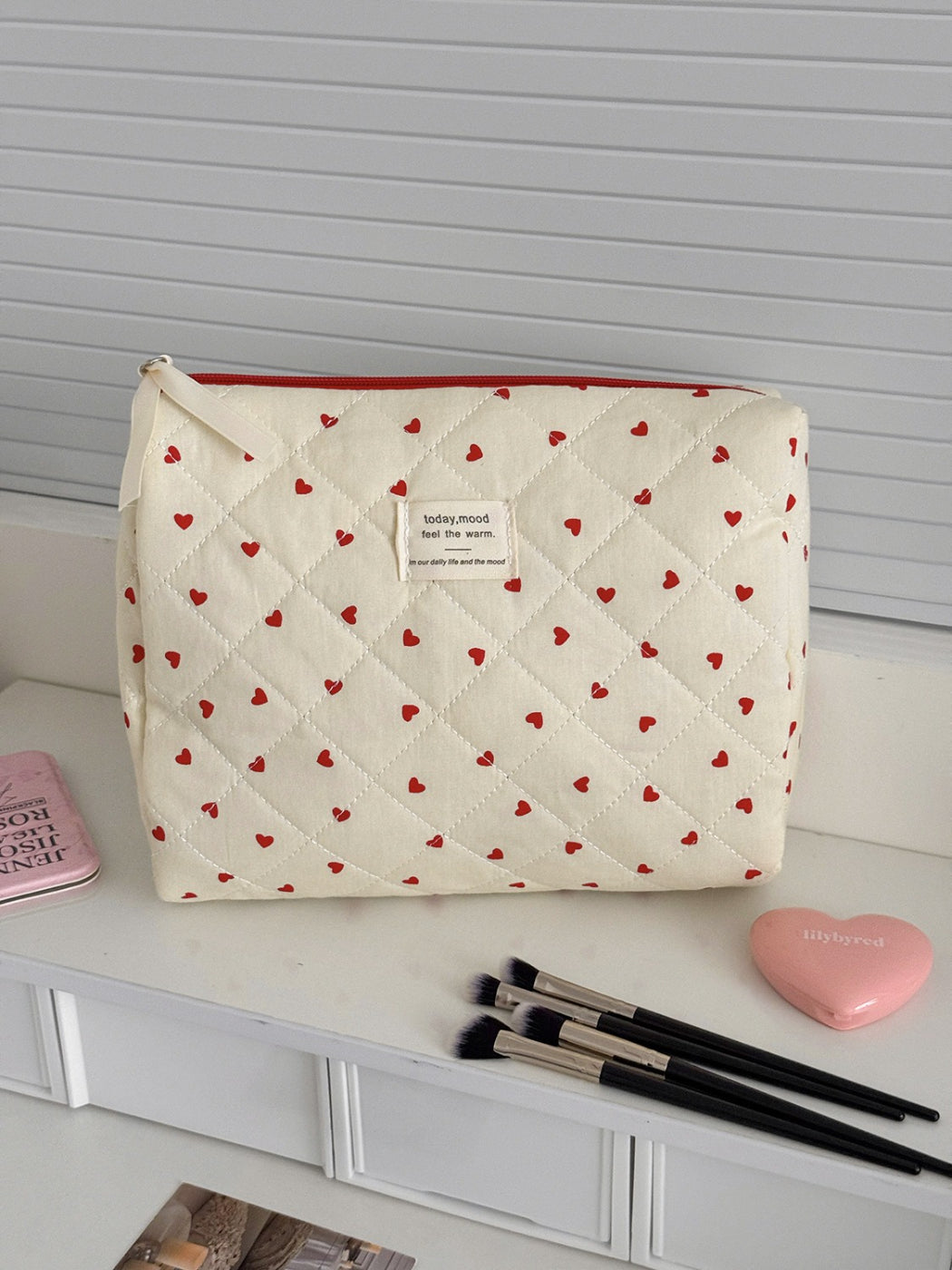 Inside view of Cosbai Sweet Heart Travel Organizer Bag showing organized storage pockets