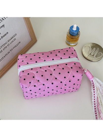 Cosbai - Polka Dot Heart-Quilted Makeup Bag