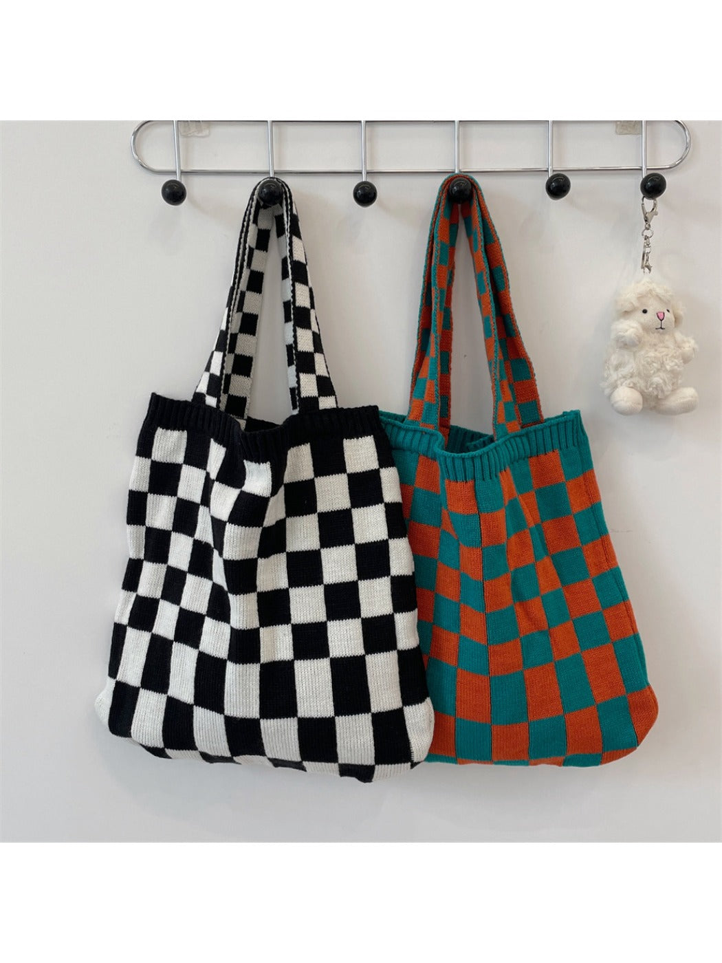 Cosbai – Knitted Checkered Tote Bag