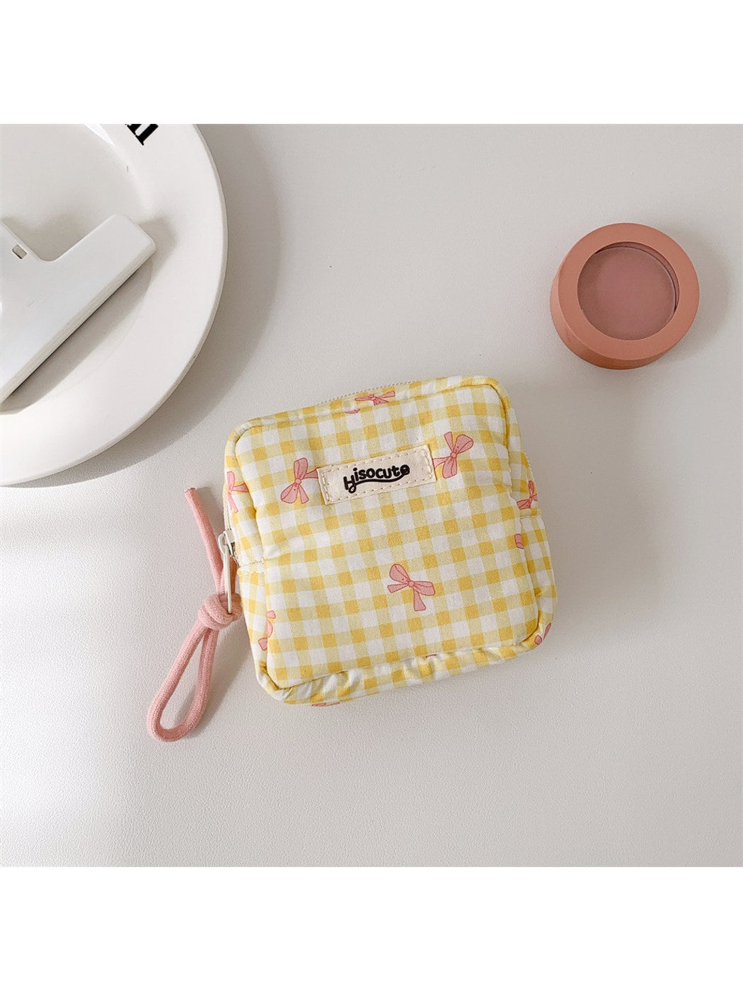 Cosbai - Small Plaid Makeup Pouch Square Bag