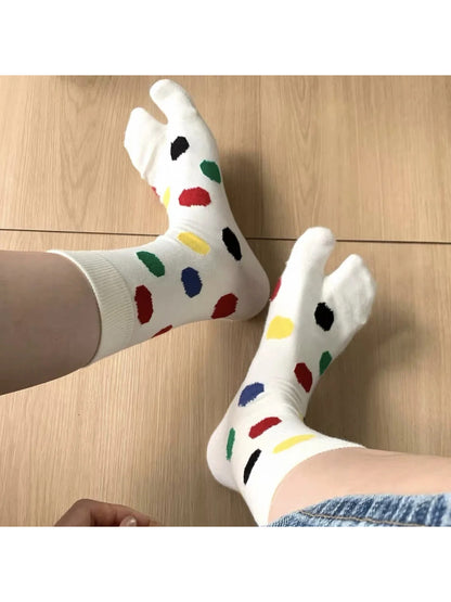Rufia - Polka Dot Ribbed Cuff Split-Toe Crew Socks