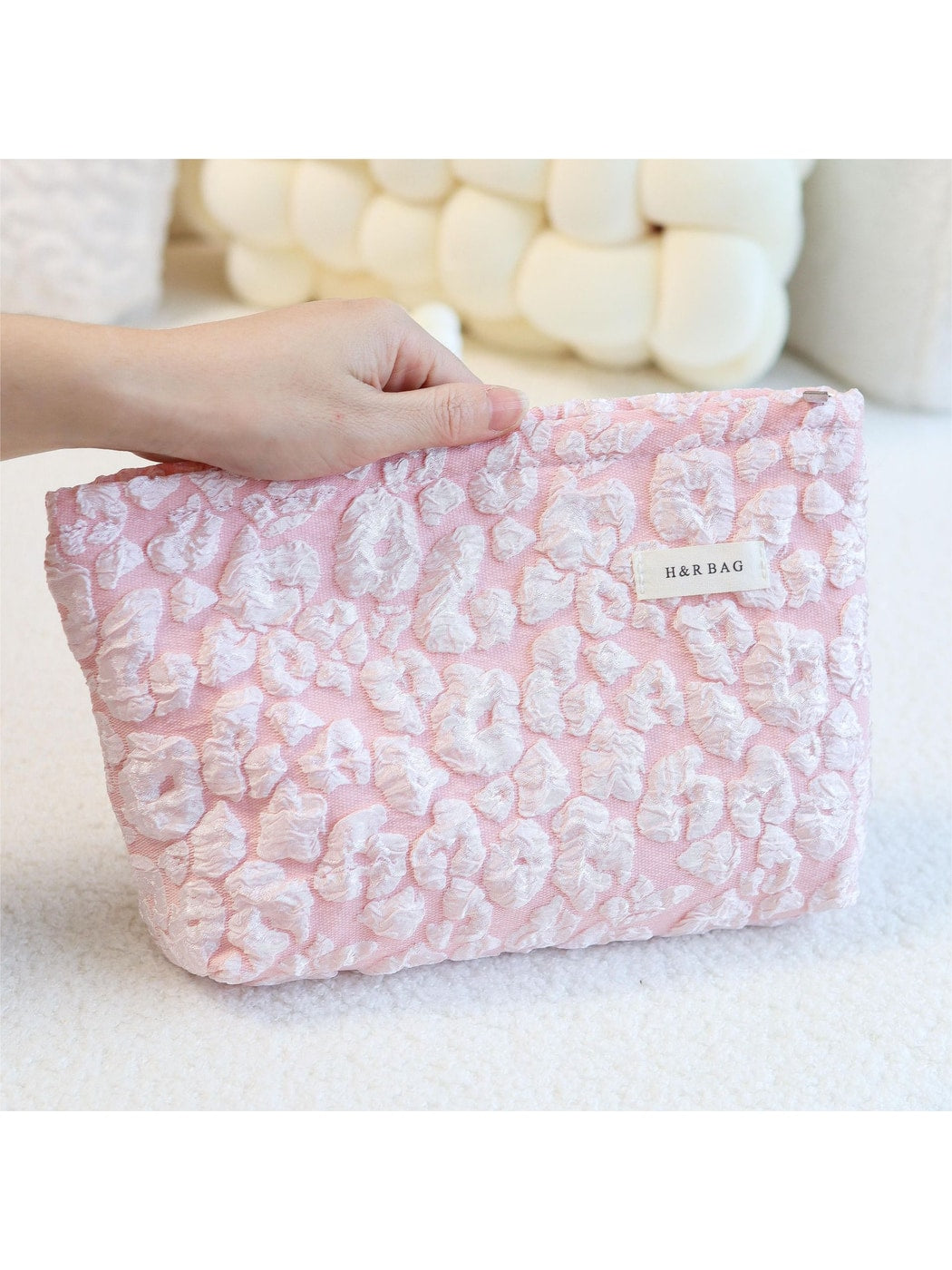 Cosbai - Embossed Cloud Floral Print Makeup Bag
