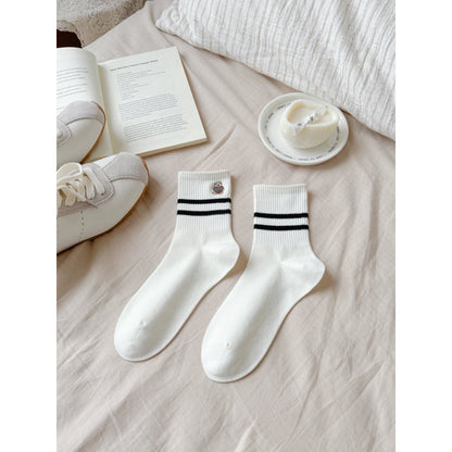 Rufia Mini Motif Stripe Crew Socks packaging with branding and product label