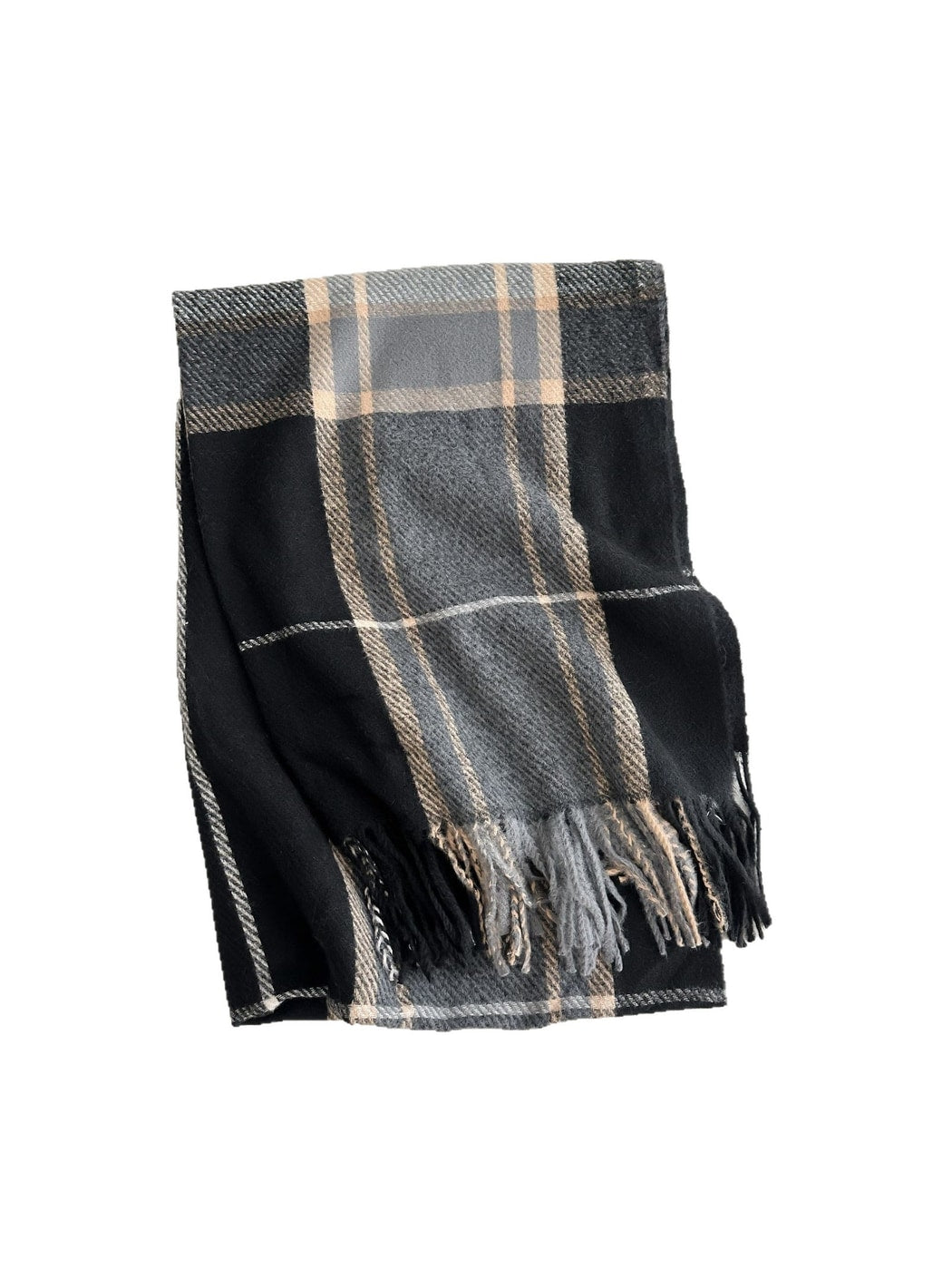 Scarvii - Soft-Tone Plaid Fringed Winter Scarf
