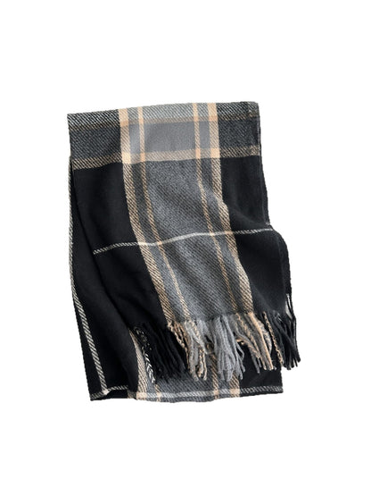 Scarvii - Soft-Tone Plaid Fringed Winter Scarf