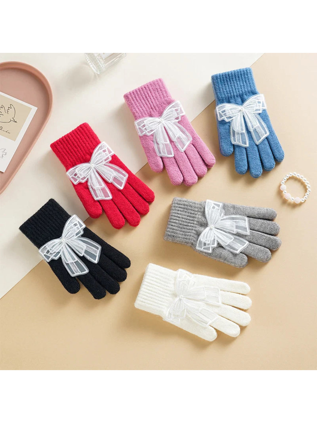 Gloving - Bow Detail Ribbed Cuff Gloves