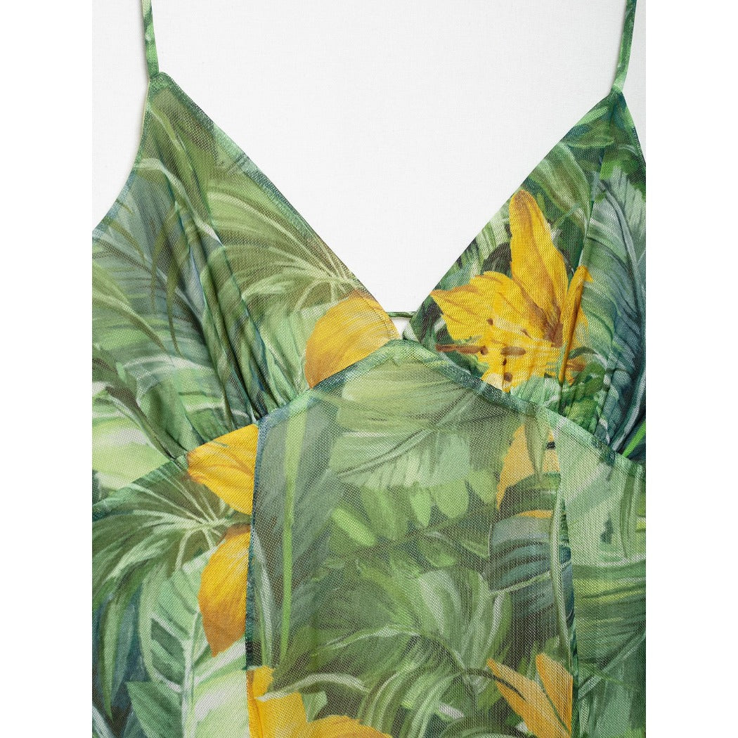 Troposa - Backless Mini Dress - Floral & Leopard & Leaf