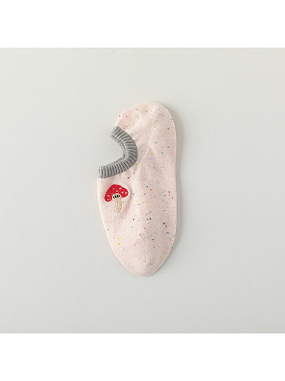 Rufia embroidered dot no show socks shown from top angle