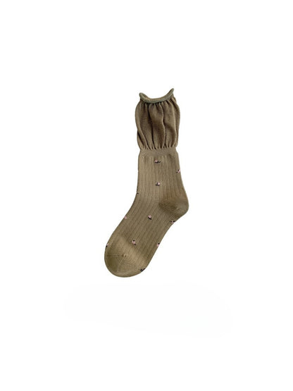 Rufia - Embroidered Ruffle Edge Crew Socks