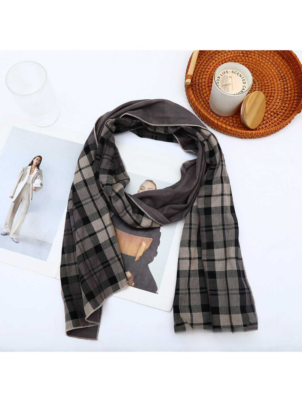Scarvii - Retro Plaid Geometric Long Rectangle Scarf