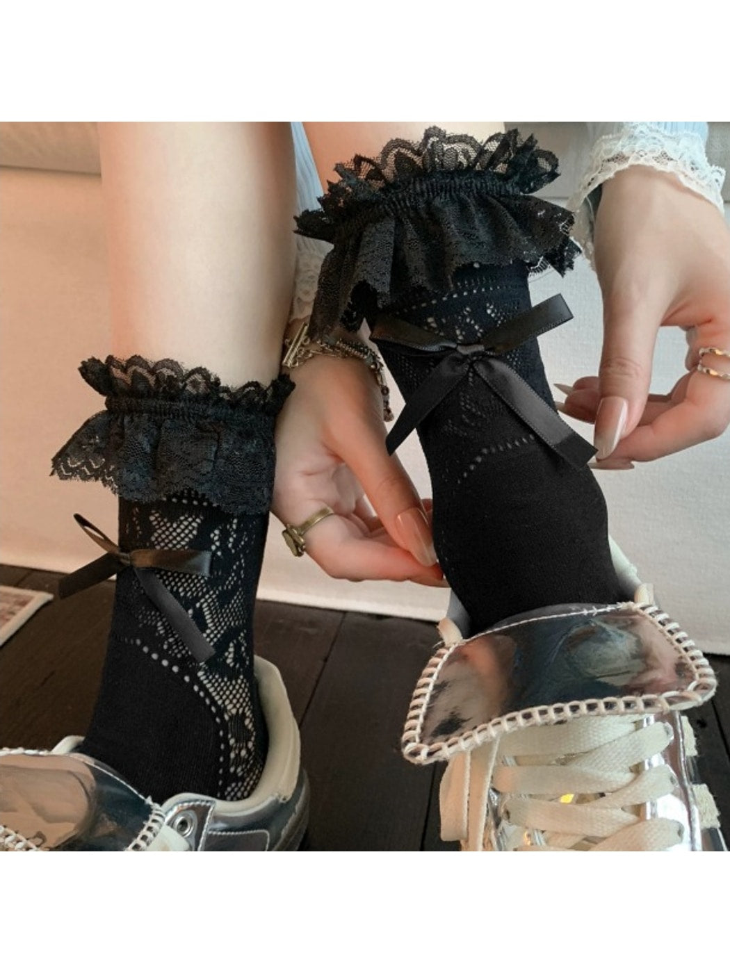 Rufia - Lace Ruffle Bow Detail Women's Crew Socks