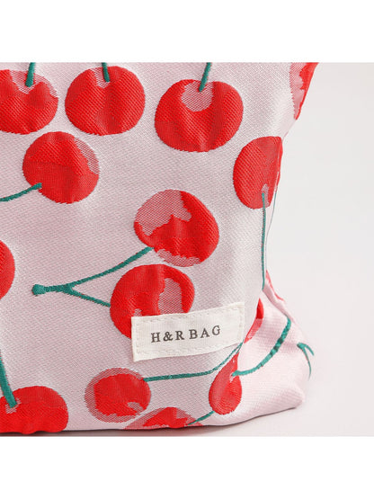 Cosbai - Red Cherry Print Handheld Makeup Bag