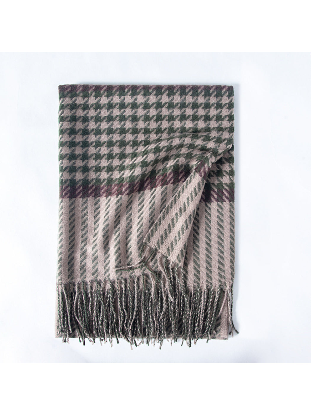 Scarvii - Mixed Houndstooth Plaid Fringe Scarf