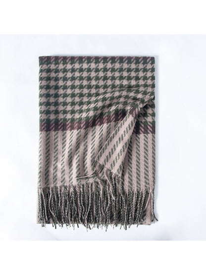 Scarvii - Mixed Houndstooth Plaid Fringe Scarf