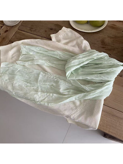 Scarvii - Lace Trim Sheer Long Scarf