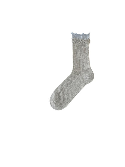 Rufia - Soft Ribbed Lace Cuff Crew Socks product image 4