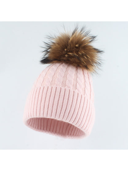 Haila - Ribbed Cuff Pom Accent Winter Knit Beanie