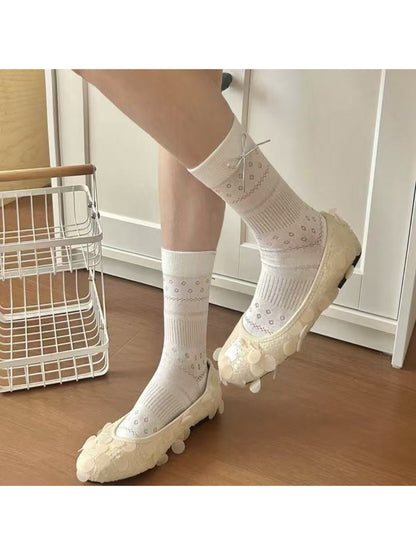 Rufia - Soft Lace Knit Bow Crew Socks
