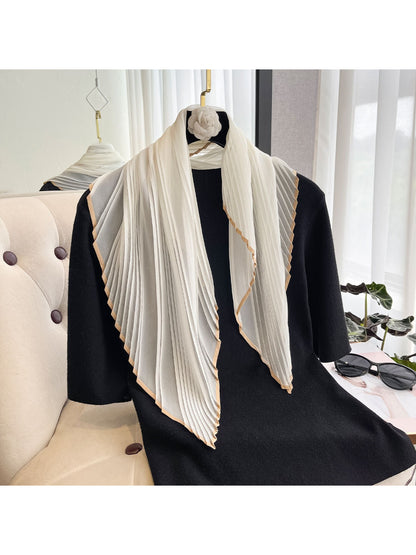 Scarvii - Sheer Pleated Border Trim Scarf