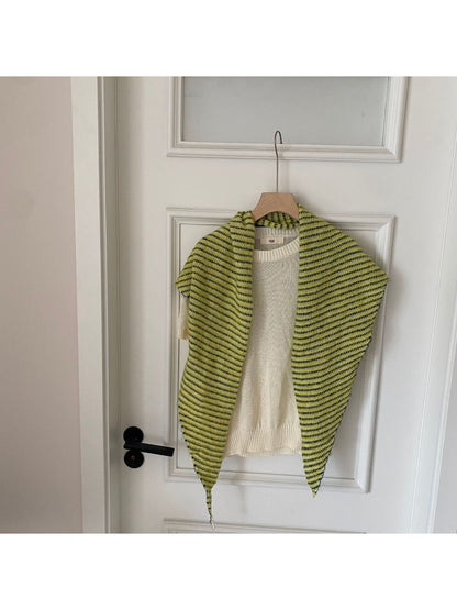 Scarvii - Textured Stripe Triangle Knit Scarf