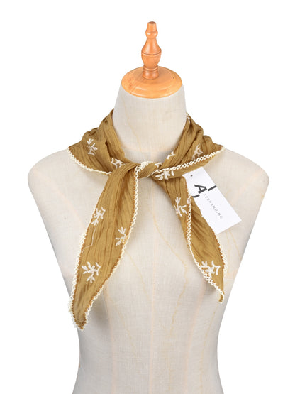 Scarvii Floral Embroidered Lace Trim Triangle Scarf