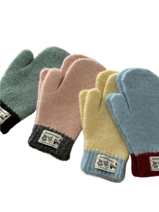 Gloving - Classic Color-Block Full-Cover Knitted Mittens