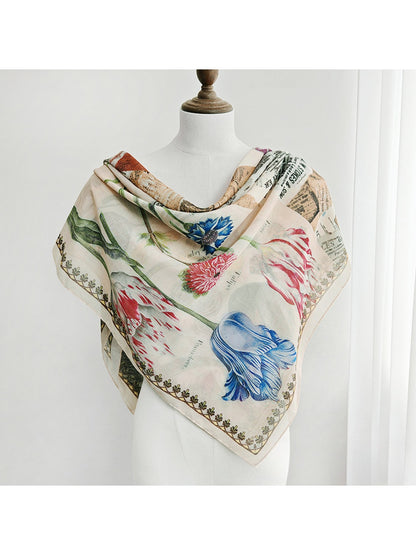 Scarvii - Botanical Patchwork Print Fashion Square Scarf