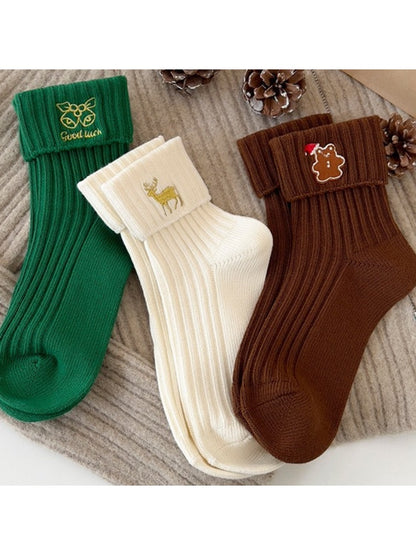 Rufia - Cute Holiday Motif Ribbed Crew Socks