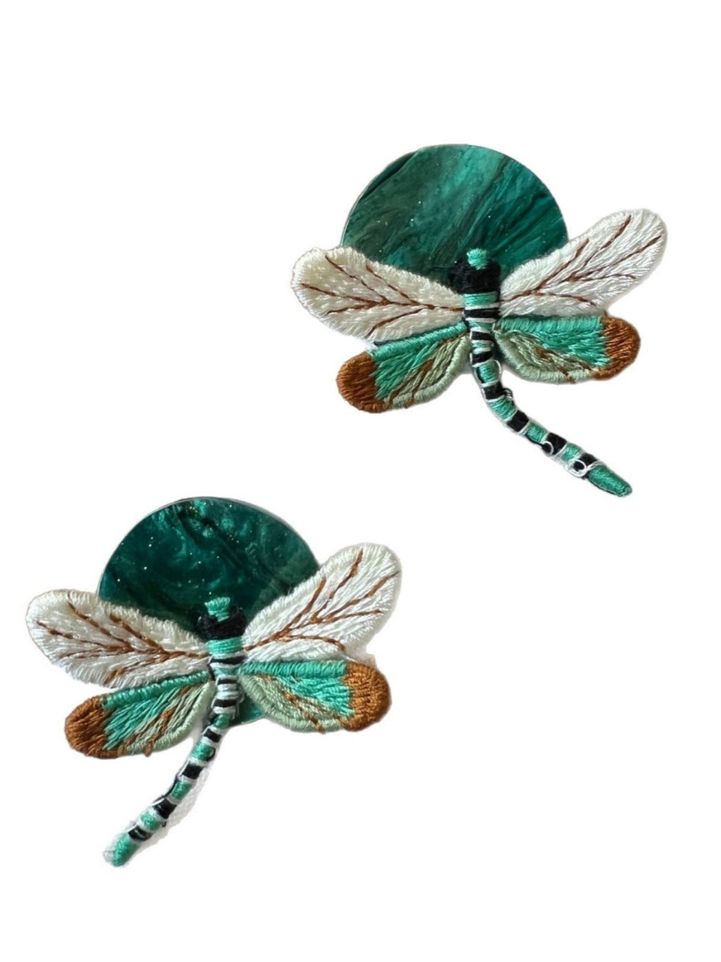 Earwish - Vintage Green Earrings with Dragonfly Shaped