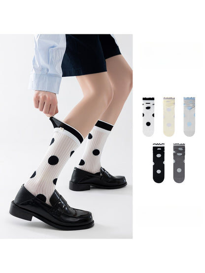 Rufia - Polka Dot Ruffle Trim Crew Socks