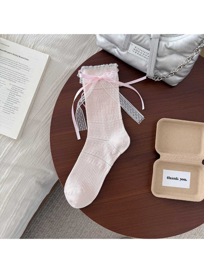 Rufia - Women's Frill Trim Bow Detail Crew Socks