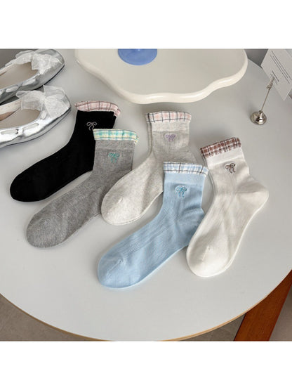 Rufia - Rib Knit Plaid Cuff Socks product image 1