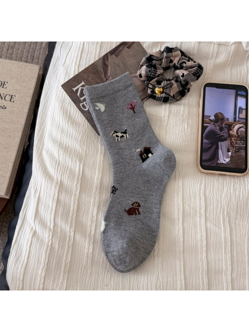 Rufia - Puppy Motif Cozy Crew Socks