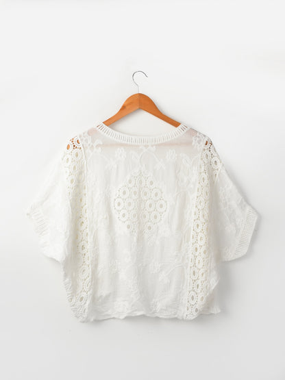 Crosa - Lace Open Front Cardigan with Batwing Sleeves