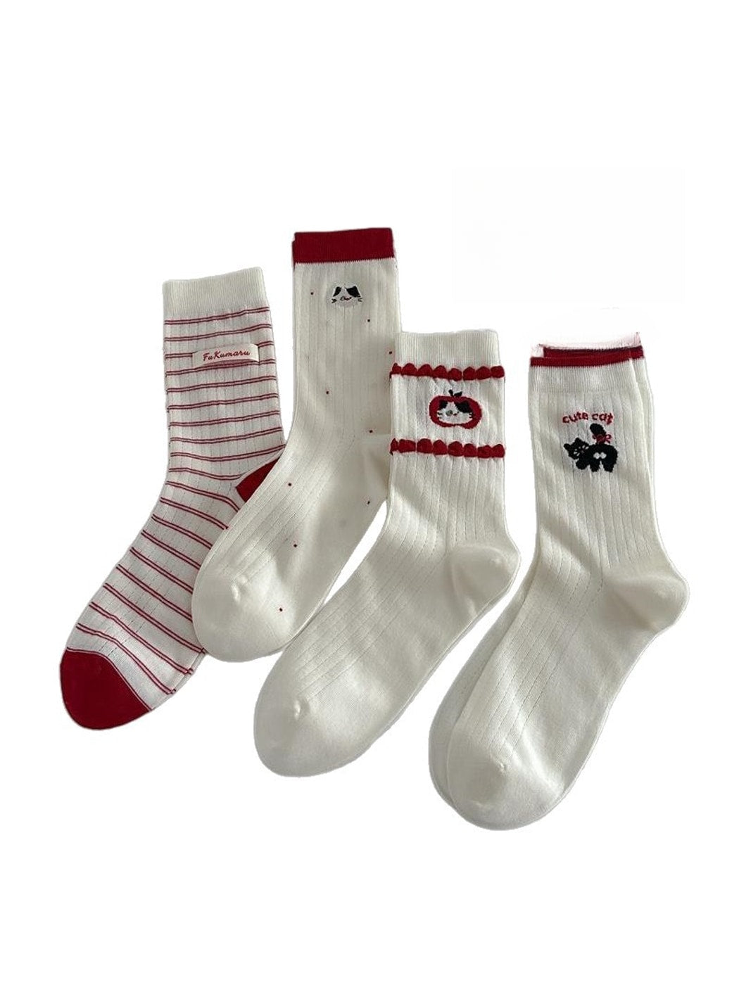 Rufia - Playful Cat Embroidered Ribbed Crew Socks