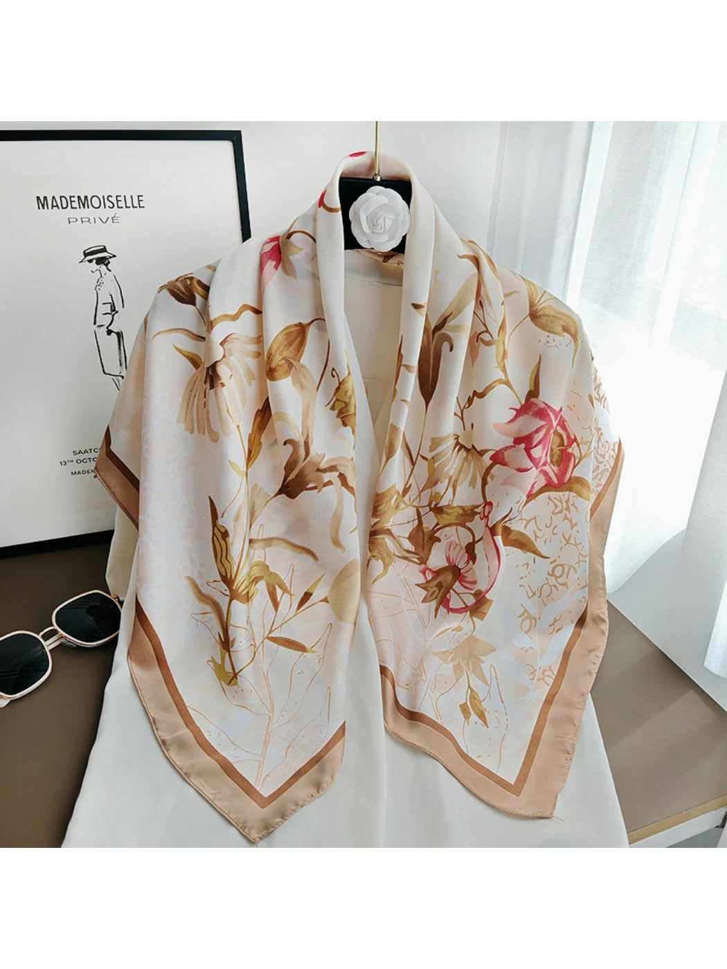 Scarvii - Botanical Floral Print Square Scarf