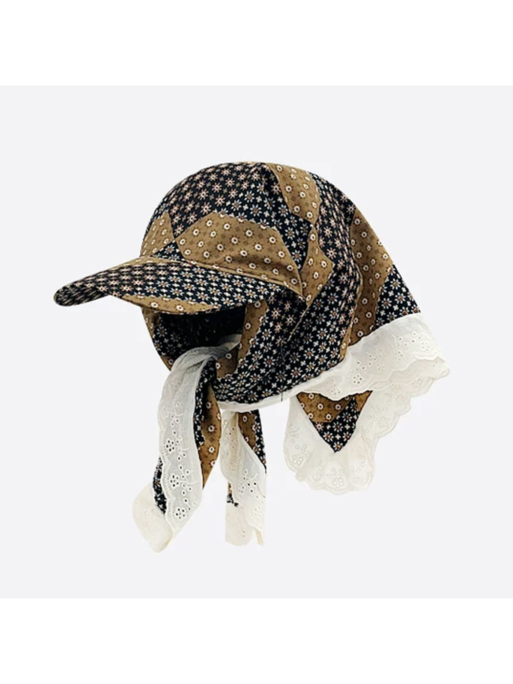 Haila - Floral Patchwork Lace Trim Scarf Cap