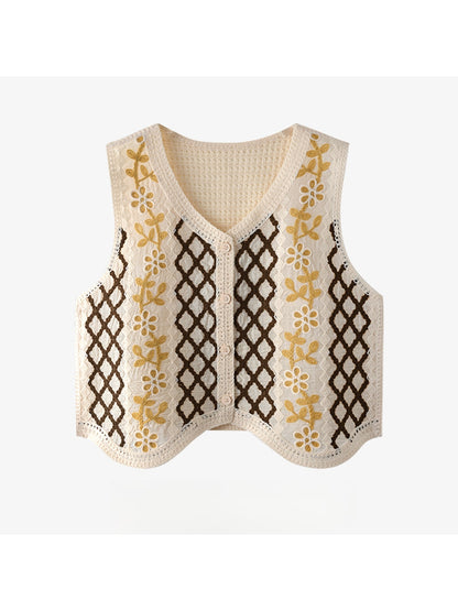 Crosa - Rustic Style V-Neck Button Front Knit Vest