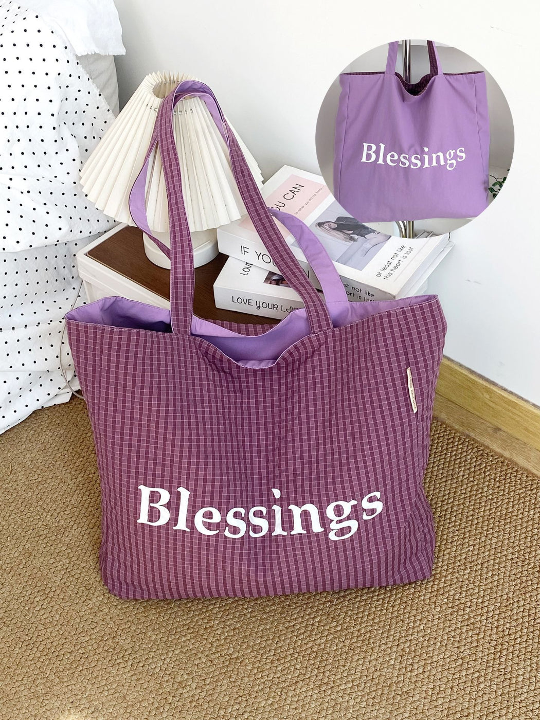 Cosbai reversible tote bag folded flat showing both black and white sides