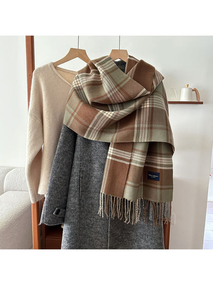 Scarvii - Mixed-Scale Plaid Fringed Scarf