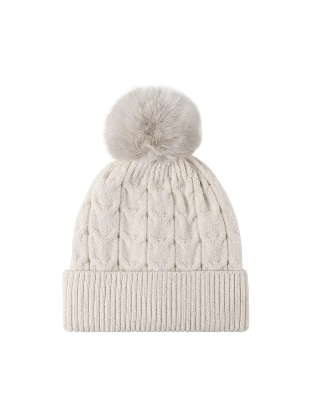 Haila - Plush Lined Cable Knit Pom Beanie