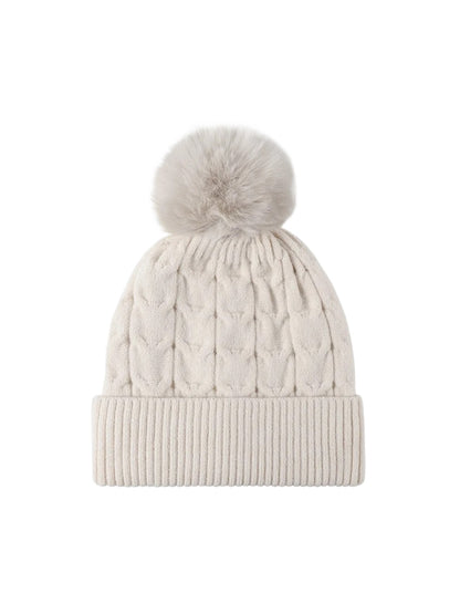 Haila - Plush Lined Cable Knit Pom Beanie