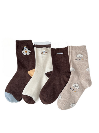 Rufia - Patterned Design Ribbed-Cuff Crew Socks
