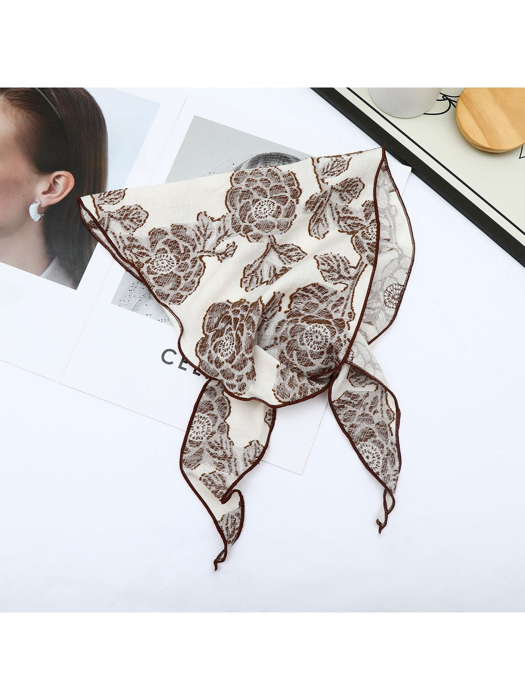 Scarvii - Rose Print Triangle Bandana
