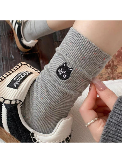 Rufia Cat Face Crew Socks for Women